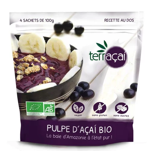 Idéal pour vos extérieurs:Pulpe d'açai surgelée biologique Terra Sana en sachet - 400 g