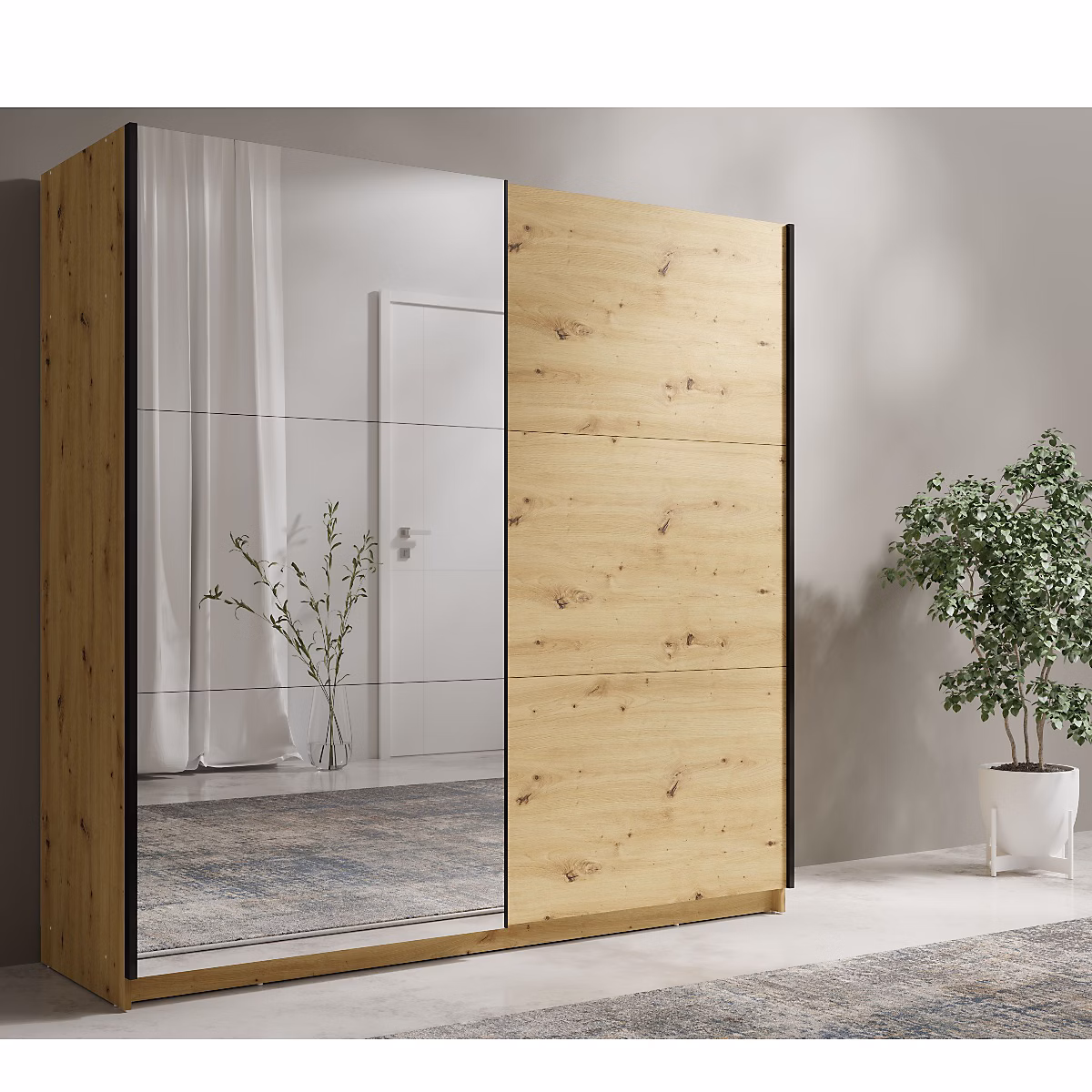 Armoire coulissante bois avec miroir 200cm KASSY – Réf. FMBMONFIJ9047328906