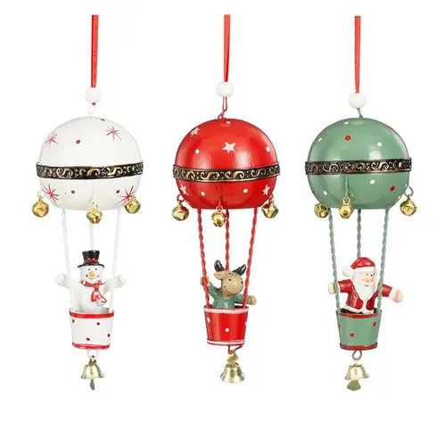 Qualité jardin：Suspension forme montgolfière en métal avec personnage de Noël - 6 x 6 x 16 cm