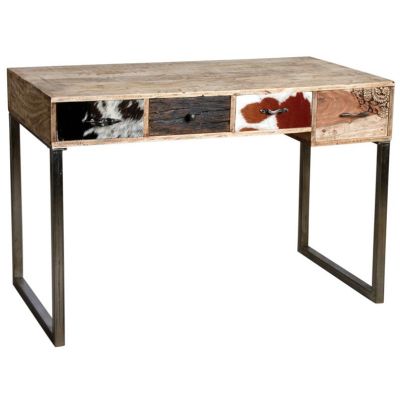 Bureau en manguier et peau de vache