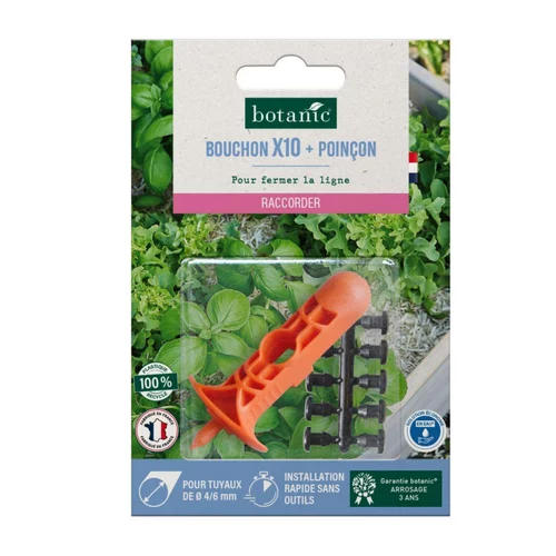 Confort nature：10 bouchons cannelés + poinçon tuyau Ø 4/6 mm botanic® - Arrosage goutte à goutte