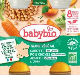 Côté jardin：Tajine végétal carotte pois chiche et abricots d'Occitanie Baby bio - 2 x 200 g