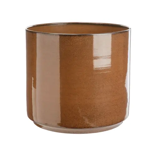Pour équiper vos extérieurs：Cache-pot coloris marron en zinc Looma taille M - Ø 25 x 24 cm