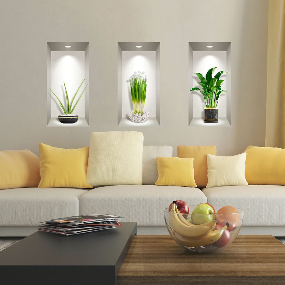 3 stickers effet 3D plantes des tropiques 80 × 120 cm