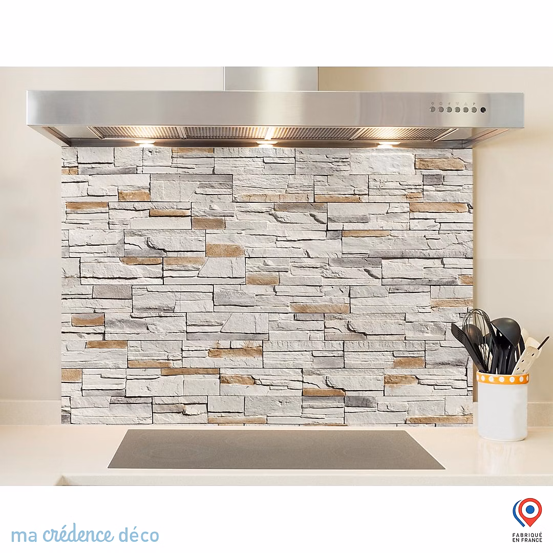 Crédence cuisine fond de hotte Mur pierre douce – Alu composite, L 70 cm x H 60 cm, MaCrédenceDéco