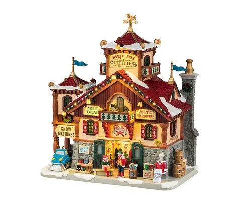 Facile pour le jardin：Bâtiment éclairé Lemax Santa’s wonderland North pole outfitters