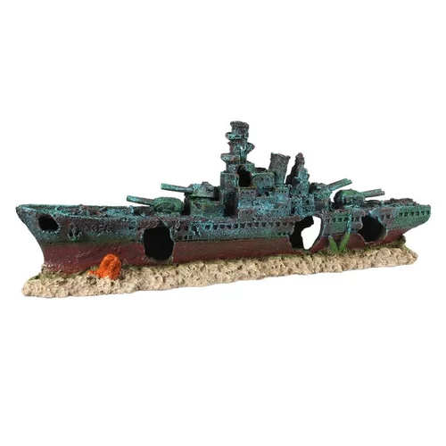L’essentiel pour le jardin：Décor d'aquarium navire de combat 2 coloris multicolore en résine de polyester - 47,5 x 9,5 x 17 cm