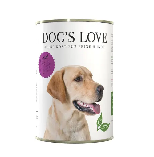 Facile à intégrer au jardin：Aliment complet pour chien Dog’s Love à l’agneau en boite de 400 g