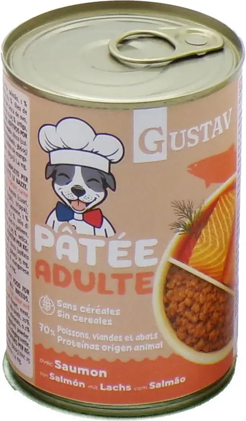 Choix au jardin：Pâtée pour chien adulte au saumon sans céréales complète Bubimex Gustav - 400 g