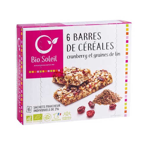 Maison & jardin：Barres céréales cranberries et graines de lin bio Biosoleil - 125 g