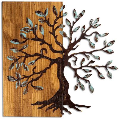 Décoration murale en métal et bois Arbre (Modèle 5)