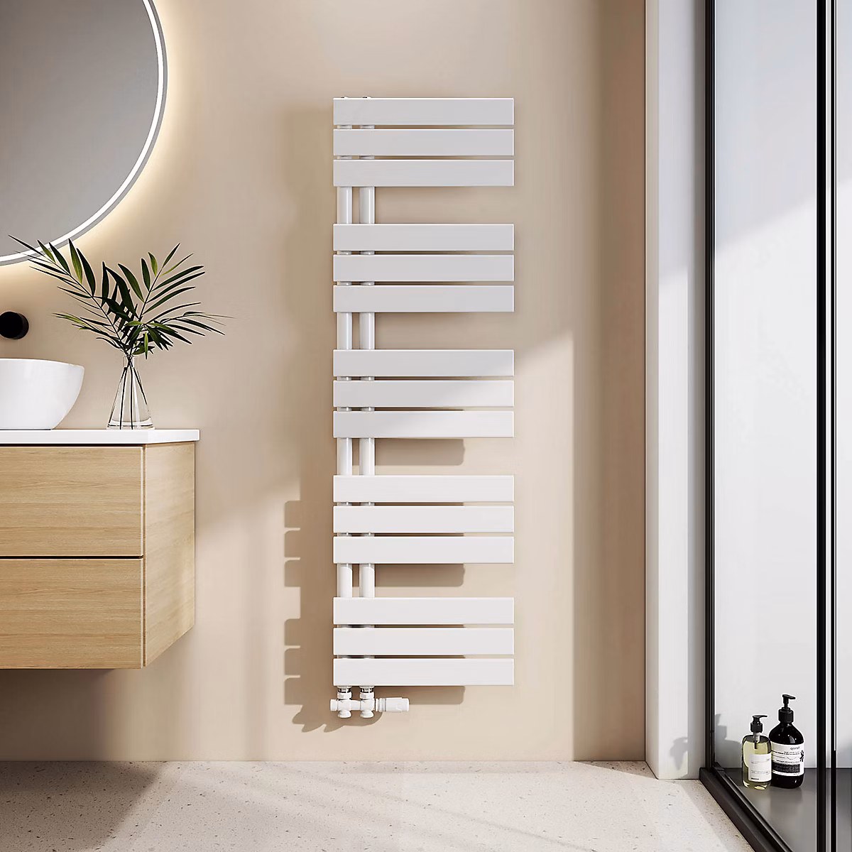 EMKE Sèche – serviettes Blanc à Eau Chaude | Radiateur Panneau Plat 1320 × 400mm | Raccord Latéral | 570W