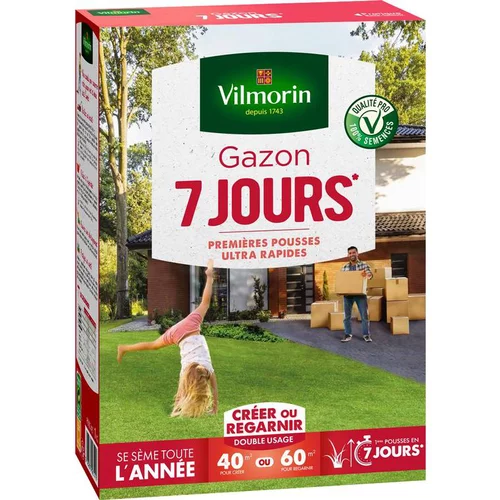 Choix jardin：Graines de gazon à semer prise rapide en 7 jours Vilmorin - 1 kg