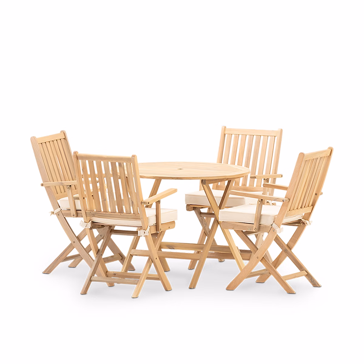 Ensemble de salle à manger de jardin table pliante ronde 90cm + 4 chaises avec accoudoirs avec coussins – Java Light