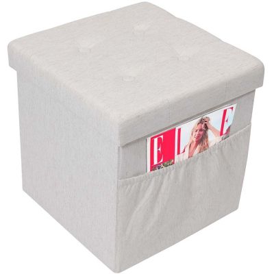 Pouf coffre pliable avec range magazines (Gris blanc)