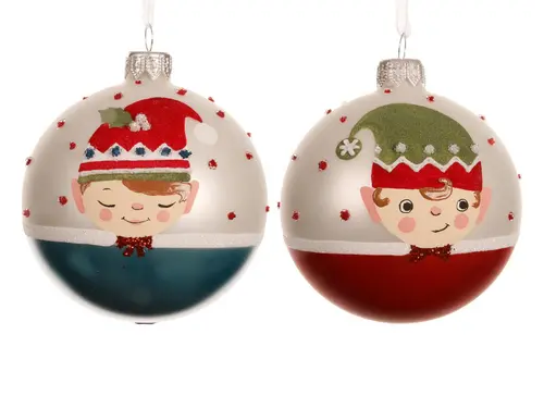 Pour améliorer votre jardin:Boule en verre finition mate blanc d’hiver avec décor elfe - Ø 8 cm