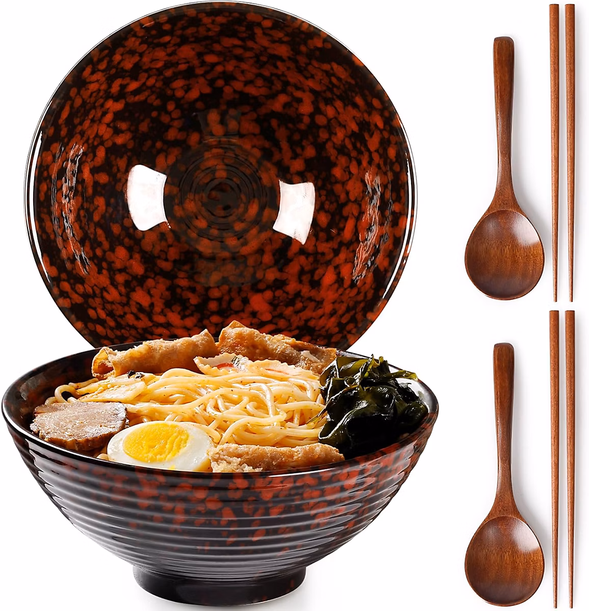 Vaisselle – Bol à ramen japonais 1200 ml en céramique artisanale rouge