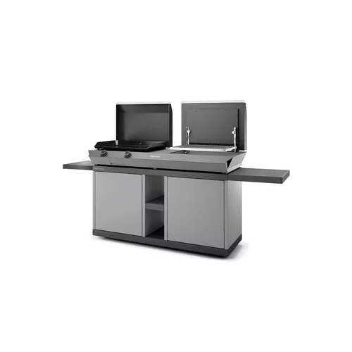 Un essentiel du jardin:Table roulante fermée pour combi en acier noir et gris 223 x 60 x 99 cm