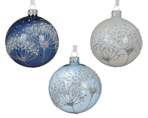 Une solution pour le jardin:Boule en verre émaillée brillante avec décor berce du Caucase - Ø 8 cm