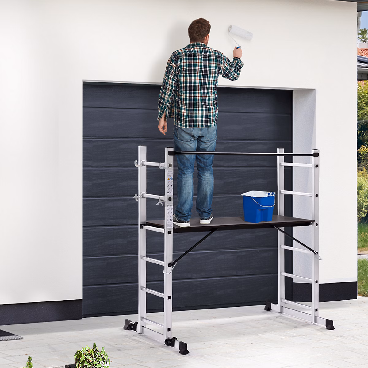 Échafaudage aluminium échelle multifonction avec plateforme modulable sur roues – hauteur 165 CM