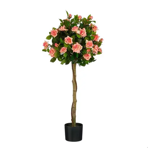 Pour mieux aménager votre jardin:Rosier artificiel à fleurs saumon en pot - Ø 50 x H 120 cm