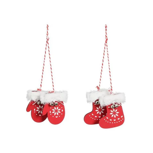 Pensé pour le jardin：Suspension ornement gant chaussette coloris rouge en bois certifié FSC® - 8,5 x 6,5 x 2 cm