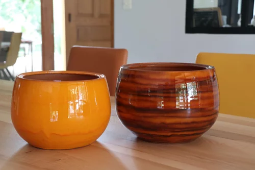 Pour la vie au jardin:Pot en terre cuite émaillée orange Savane Les Poteries d’Albi Le Liseré - Ø 20 x H 17 cm