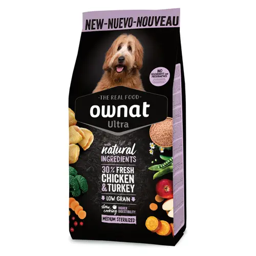 Bien dehors：Croquette pour chien adulte stérilisé de taille moyenne au poulet et riz Ownat - 3 kg
