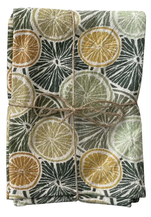 Une solution pratique pour l’extérieur:Lot de 2 torchons en coton kaki motif agrumes Celestin - 70 x 50 cm