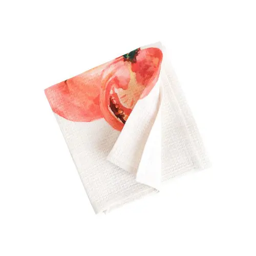Côté jardin:Torchon en coton nid d’abeille blanc à décor tomates rouges - 50 x 70 cm
