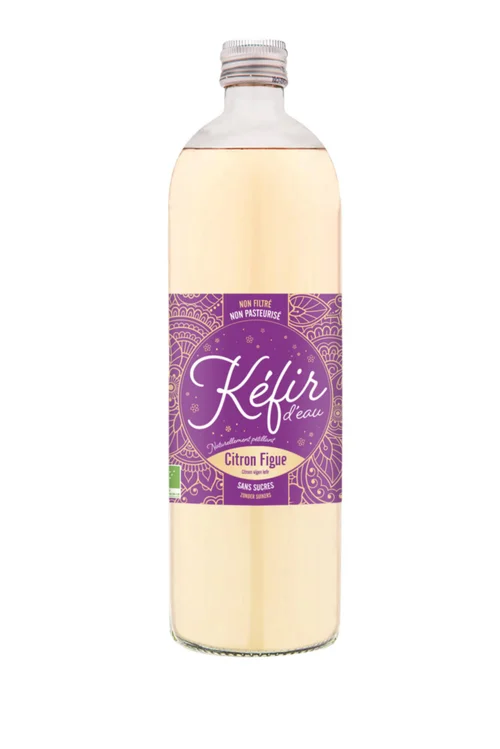 Extérieur adapté：Kéfir d’eau Bio citron figue en bouteille de verre Vitamont - 75 cl