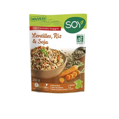 Pour la maison et l’extérieur:Lentilles riz et soja bio - sachet repas de 250 g