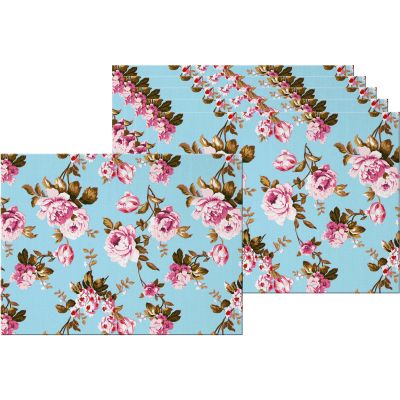 Set de table en vinyle 40 x 30 cm (Lot de 6) (Roses fond bleu)