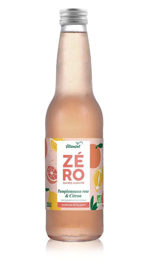 Pour un jardin accueillant：Boisson gazeuse bio Zéro sucres ajoutés pamplemousse citron Vitamont – 33 cl