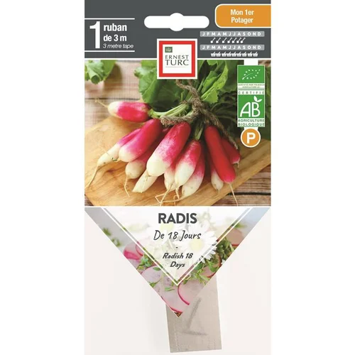 Accessoire jardin：Graines présemées de Radis de 18 jours bio Ernest Turc - 1 ruban de 3 m