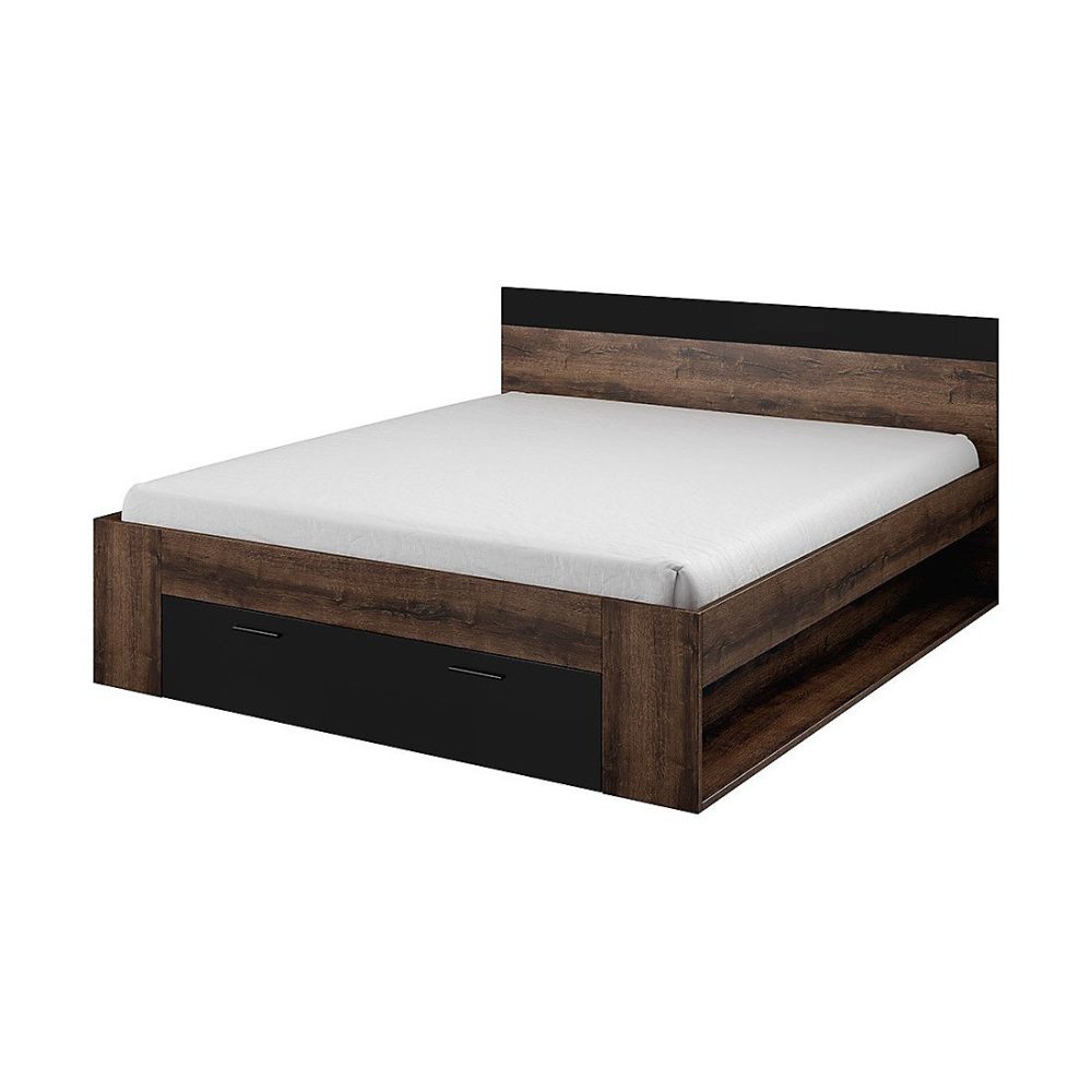 Ensemble Lit 160 × 200 plus Chevets collection EOS. Couleur chene foncé et noir.
