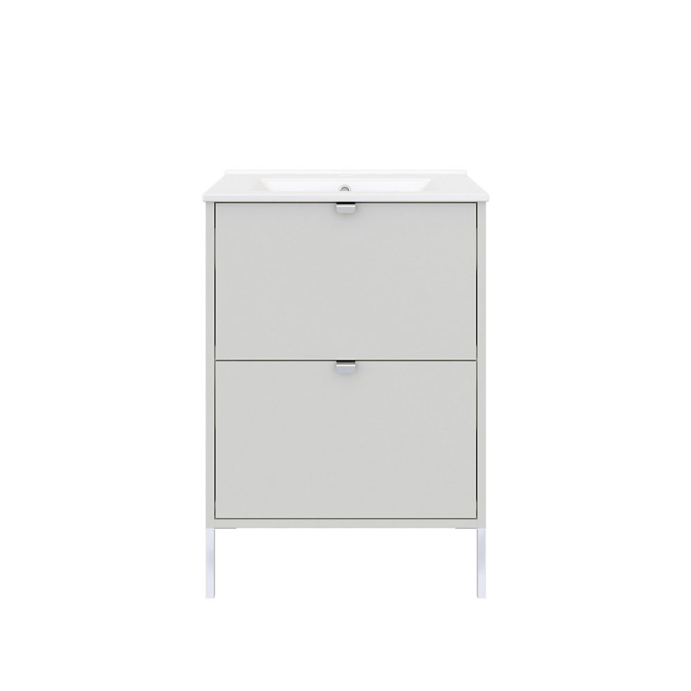 Meuble sous vasque suspendu blanc l.60 cm Nava + plan vasque blanc céramique Opah + 2 pieds réglables chromé H.15 | 6 cm Nava – GoodHome