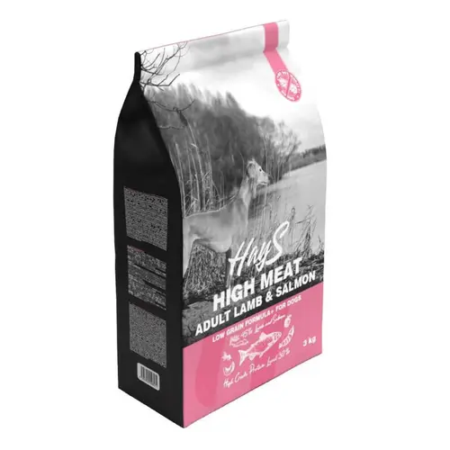 Pour transformer votre jardin：Croquette pour chien adulte à l'agneau et au poisson Hays High Meat - 3 kg