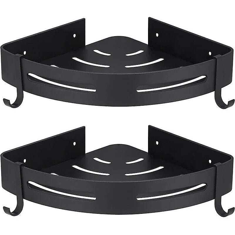 BASHLWUA Support de douche d'angle sans perçage – lot de 2, avec crochets, noir, rangement de salle de bain, accessoires de salle d