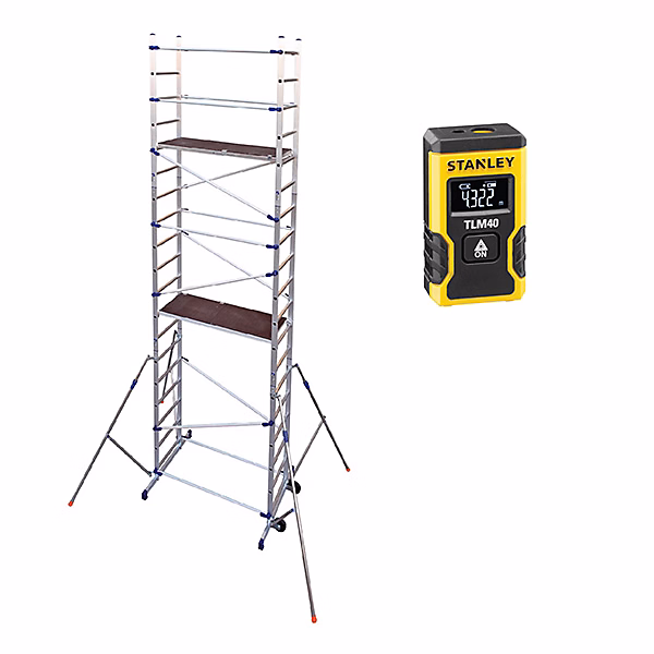 Echafaudage 2 plateaux | Hauteur travail 6.46m + Télémètre laser STANLEY – PN/CLA – LASER