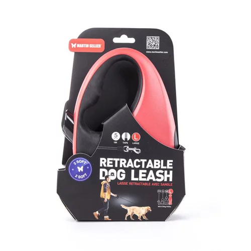 Pour simplifier vos extérieurs:Laisse rétractable 2 Soft sangle coloris noir et rouge - L