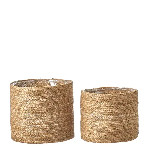 Au service de votre jardin：Panier cache-pot coloris marron en jute Atlantic - 24 x Ø 26 cm