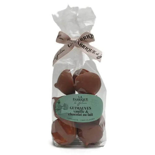 Idée pratique:Sachet de guimauves à la vanille enrobées de chocolat au lait La Fabrique de Julien - 120 g