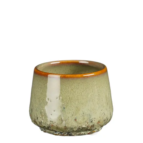 Pour valoriser vos extérieurs:Mylo pot rond coloris vert en céramique - Ø 8,5 x 7 cm