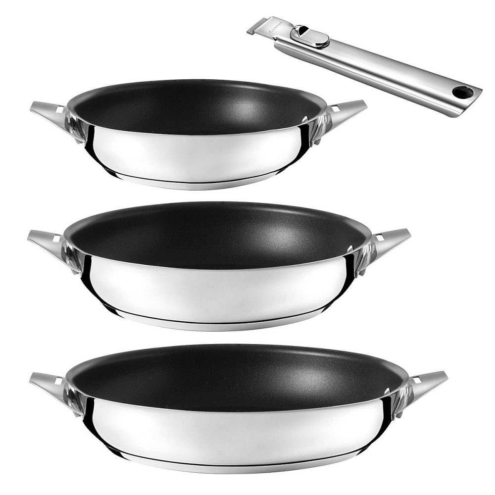 Eclipse – poêles 20, 24, 28 cm avec revêtement céramique et poignée amovible inox, lot de 3