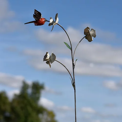 Pour simplifier vos extérieurs：Tuteur métal 3 fleurs et 1 colibri couleur