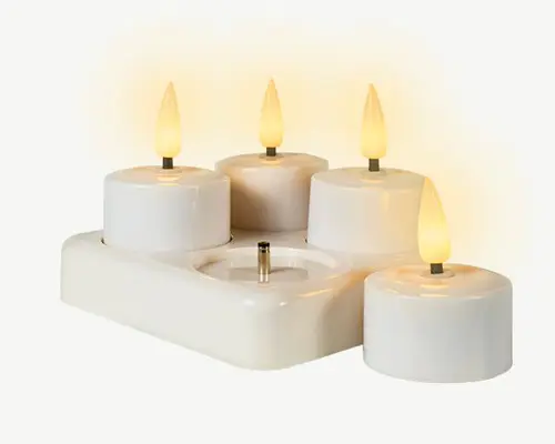 Pour simplifier le jardin:Ensemble de 4 bougies LED rechargeables à effet flamme blanc chaud - Ø 4 x H 5 cm