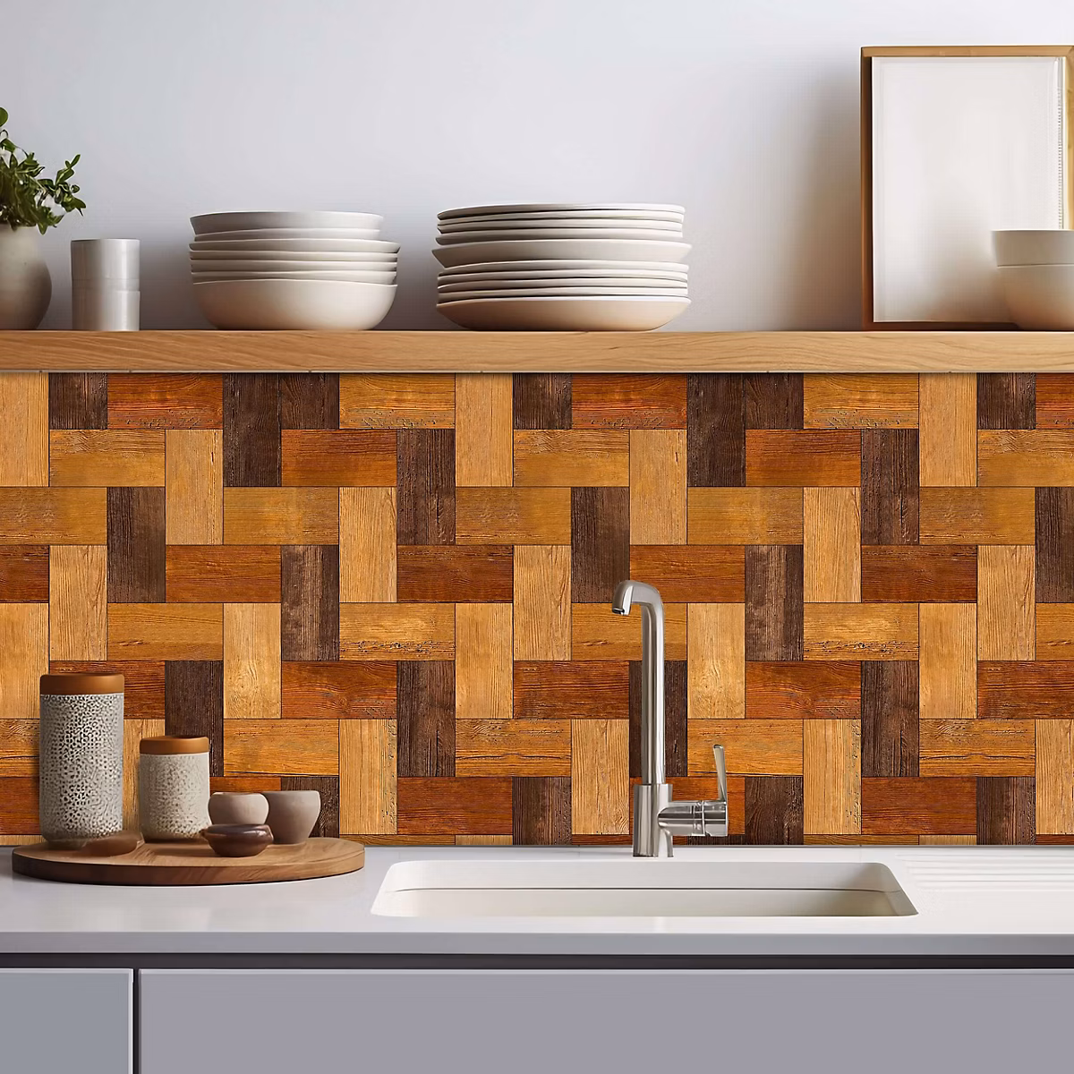Crédence adhésive effet parquet bois 001 40 × 200cm