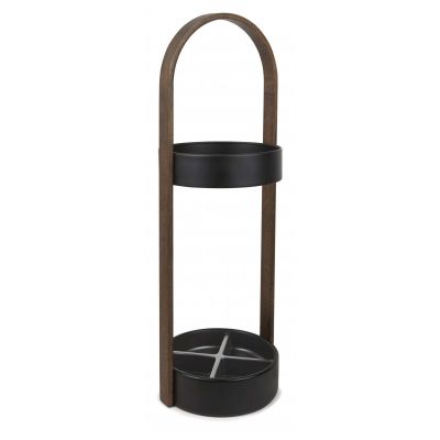 Porte parapluies bois et métal Hub (Noir/Noyer)