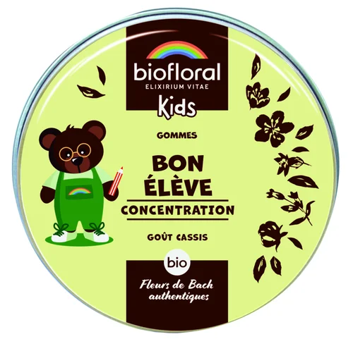 Jardin malin：Gommes bio concentration goût cassis pour enfants Biofloral kids Bon élève - 45 g